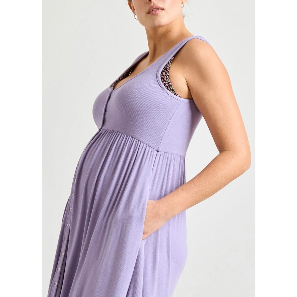 Hatch The Softest Rib Maternity Postpartum Snap Front Nursing Tank Midi Dress 3 - Picture 3 of 7